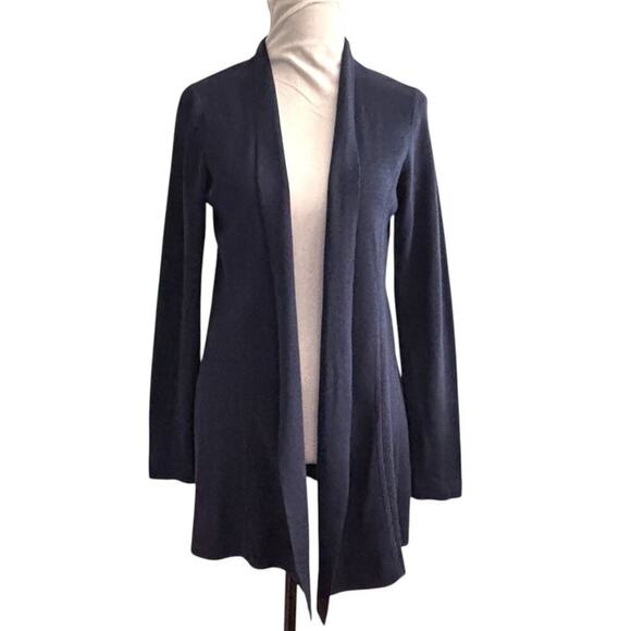 Eileen Fisher Silk Cotton Blend Drape Cardigan Navy Blue Size Medium - Picture 1 of 8